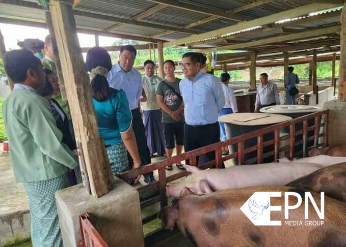 ကချင်ပြည်နယ် ဝန်ကြီးချုပ် နှင့် အဖွဲ့ဝင်များ မိုးမောက်မြို့ ဝက်မွေးမြူရေးခြံသို့ ကြည့်ရှုစစ်ဆေးကာ ရောဂါ ကာကွယ်ဆေးများ ထောက်ပံ့